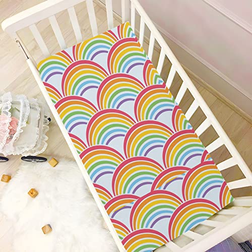 Image of Fitted Crib Sheets Colorful Rainbow Stretchy Portable Playard Sheets for Baby Toddler, Breathable Soft Mini Crib Mattress 39 x 27 in for Boys and Girls