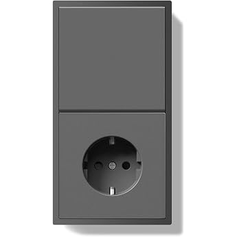 BSEED Light Switch with Socket Single 1-Way Flush-Mounted Modern Wall Switch Schuko Socket with PC Frame Light Switch with Cable Clips and Claws Grey