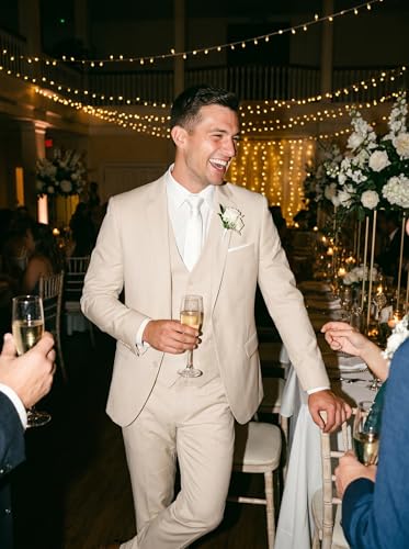 Image of WOMS Men's 3 Piece Suit Slim Fit,Mens Wedding Suit Groom Prom Tuxedo