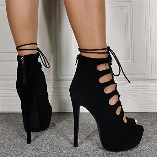 SchdosY Women's Gladiator Peep Toe Pumps with 6" Stiletto High Heels Stripper Nightclub Pole Dancing Pumps Wedding Party Dress Office Shoes Size 36-474