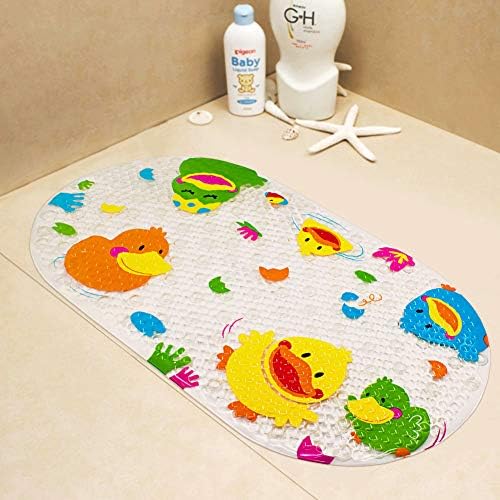 Yolife Baby Bathtub Mat Cartoon Duck Design Non Slip Bath Mat Massage with Strong Suction Cups for Toddlers Children 39 x 69 cm