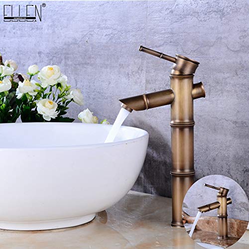 Mercury_Group, Antique Brass Waterfall Bathroom Sink Faucet Vessel Tall Bamboo Water Tap Mixer Hot And Cold Single Hole Basin Faucet Vintage - (Surface Finishing:Bronze; Color:Type 3)
