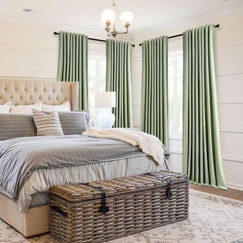 Blackout Linen Curtains 96 inches Long for Bedroom and Living Room - Sage Green, 2 Panels
