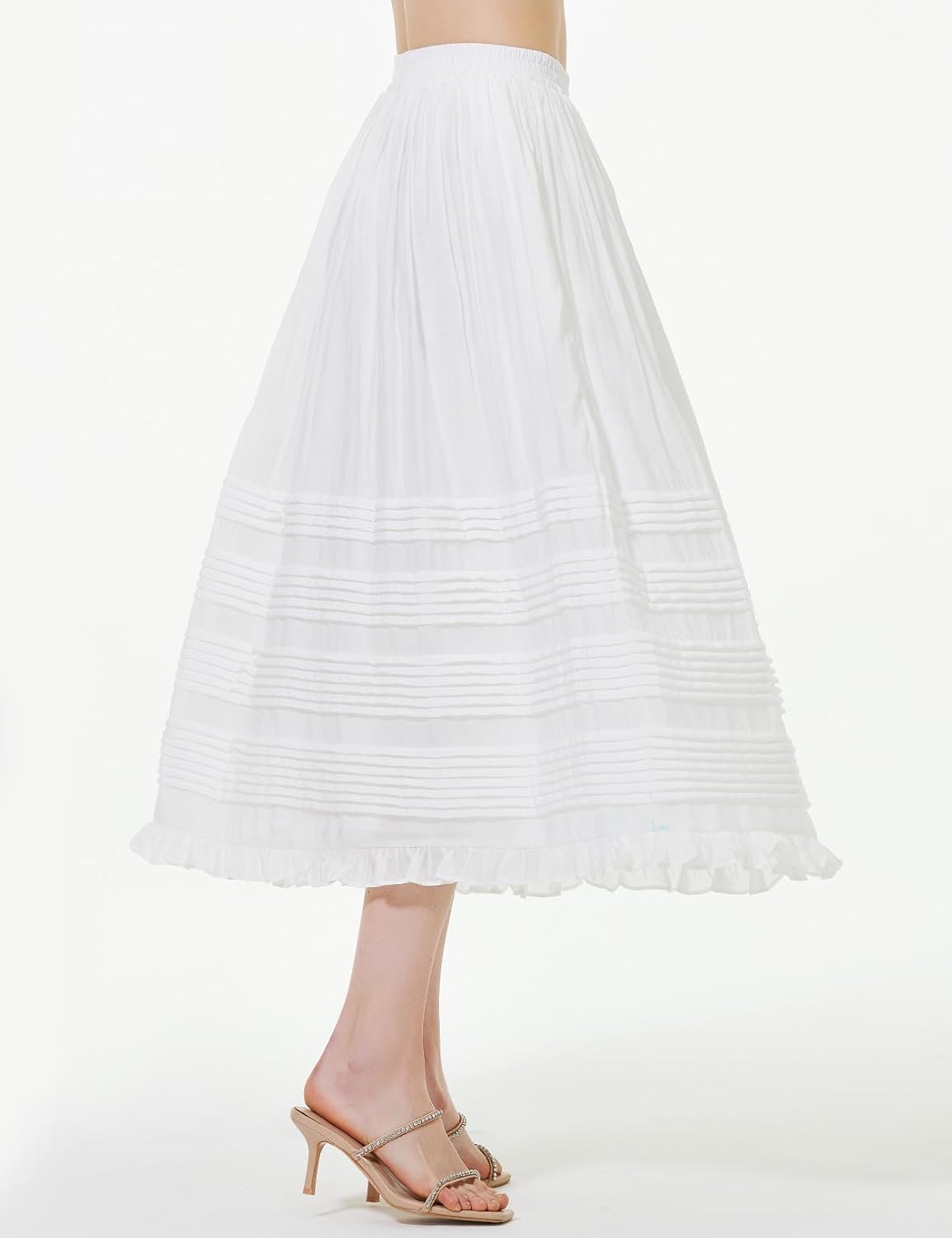 BEAUTELICATE Women Maxi Skirt with Pockets Elastic Waist A Line Tiered Pleated Flowy Skirt - Image 2