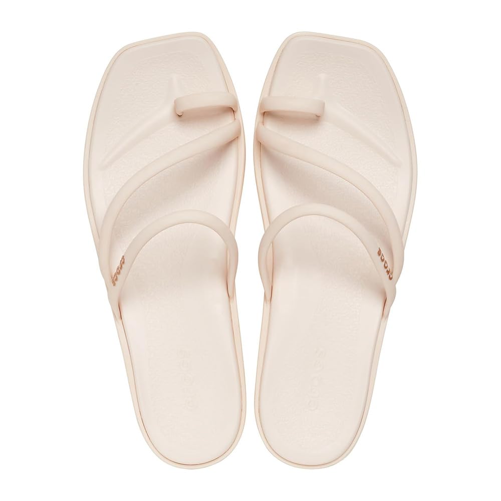 Crocs Women's Miami Toe Loop Sandals | Square Toe Flat | Flexible Straps | Croslite Foam Footbed