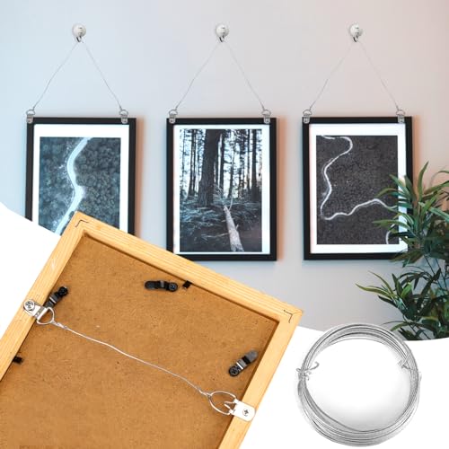 Image of Picture Hanging Wire, 33 Feet (10m) Braided Picture Wire Heavy Metal Wires for Photo Frame Pictures Mirror Artwork Hanging Supports up to 30lbs
