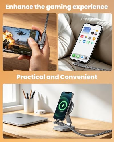 90 Degree Swivel USB/USB-C to C/Lightning Cable 6FT 60W Right Angle Charger - 2