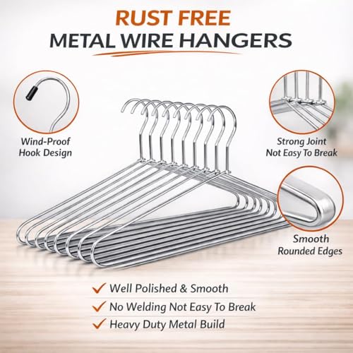 Image of Bindian 6 𝐏𝐜𝐬 Metal Cloth Hanger |Rust Free - 𝐔𝐥𝐭𝐫𝐚 𝐓𝐡𝐢𝐧 Hangers for Wardrobe & Closet Organizer Hangers for Clothes |Space Saving |Non Slip Grip & Smooth Finish |Lightweight & Durable