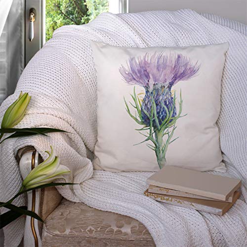 Versuswolf Throw Pillow Covers Purple Scottish Milk Thistle Flower Watercolor Painting White Liver Cotton Linen Decorative Square Pillowcases Cushion Cover 18 X 18 Inch #TOP3