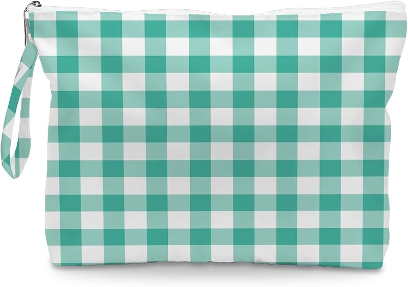 Necessaire IAXIC com Zíper, Alça Superior e 1 Compartimento, Verde Degradê Xadrez, 1 Unidade