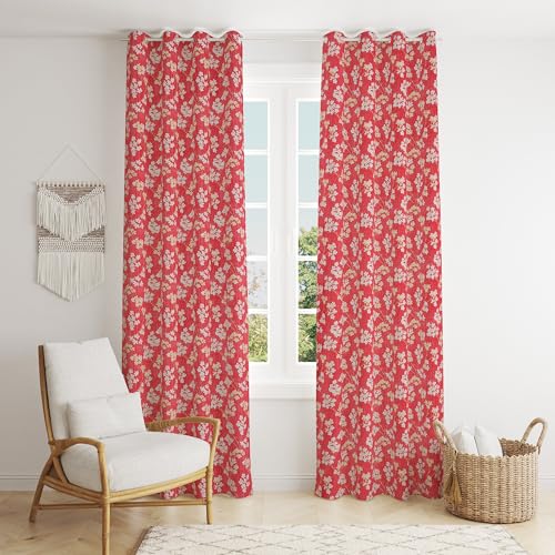 Image of Floral Printed Home Decor Curtains for Living Room, Bedroom Doors and Windows Panel, Parda, Eyelets Hanging, Maroon, 4 x 9 Feet, Pack of 2