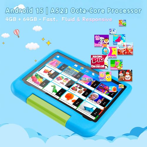 Image of Android 15 Tablet for Kids - Kids Tablet with 10.1 inch Display, 8GB+64GB, Octa-Core, WiFi 6, 5000mAh, Parental Controls & Pre-Installed Kids Apps, Tablets with EVA Case