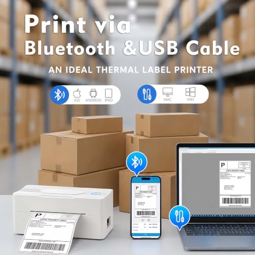 Image of Forc Bluetooth Thermal Shipping Label Printer, 4x6, White | Wireless, Compatible with Android, iPhone, Windows & Mac, For Small Business, Works with Amazon, Etsy, USPS