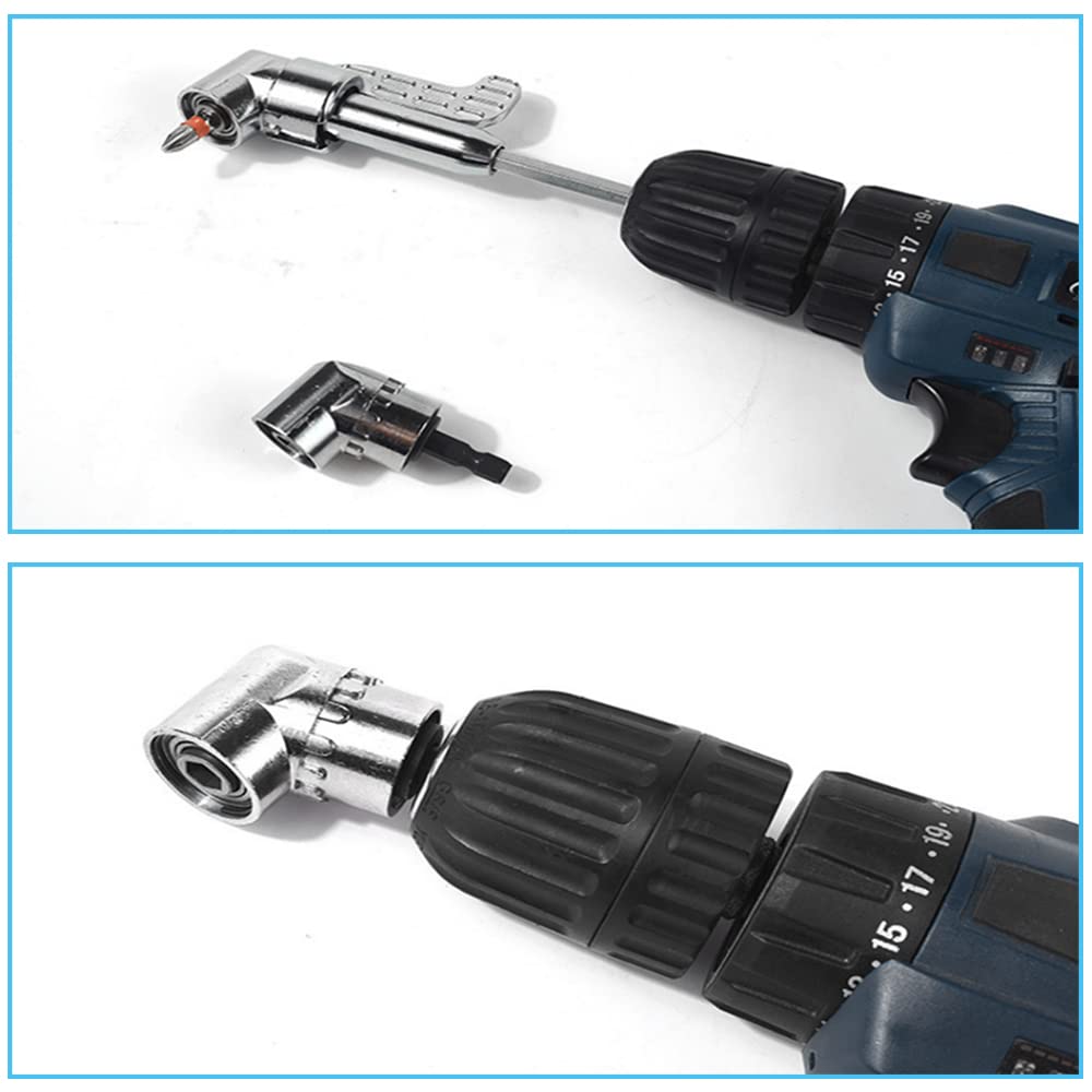 7 Pezzi Set di Punta da Trapano Adattatore con 2×Adattatore per Trapano ad Angolo Retto 105°3×Aste di Prolunga Esagonali da 1/4" 2×Prolunga Flessibile Avvitatore