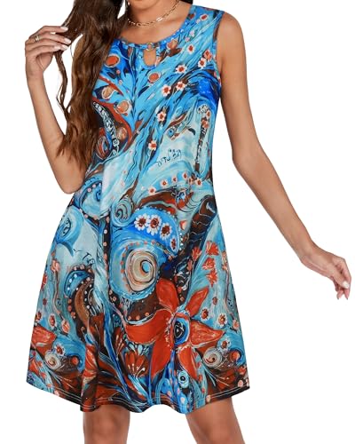 Image of Summer Dresses for Women 2026 Casual Sleeveless Sundress Floral Loose Fit Beach Cover Up with Pocket