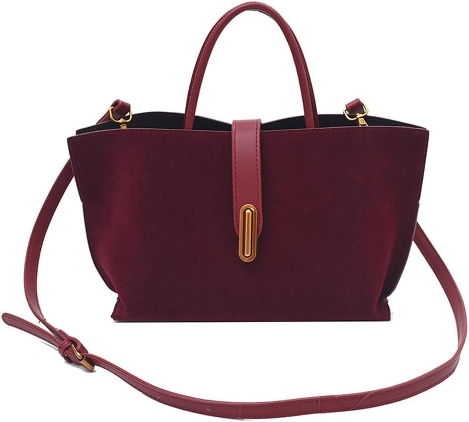 Bolsos tote de ante color burdeos para mujer – Bolso de otoño 2024, bolso marrón de trabajo con asas superiores miniatura 1