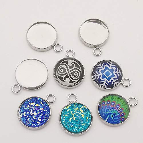 50 Pcs Fit 12mm Stainless Steel Round Blank Bezel Pendant Trays Base Cabochon Settings Charms for Jewelry Making (10162-12mm-50pcs)
