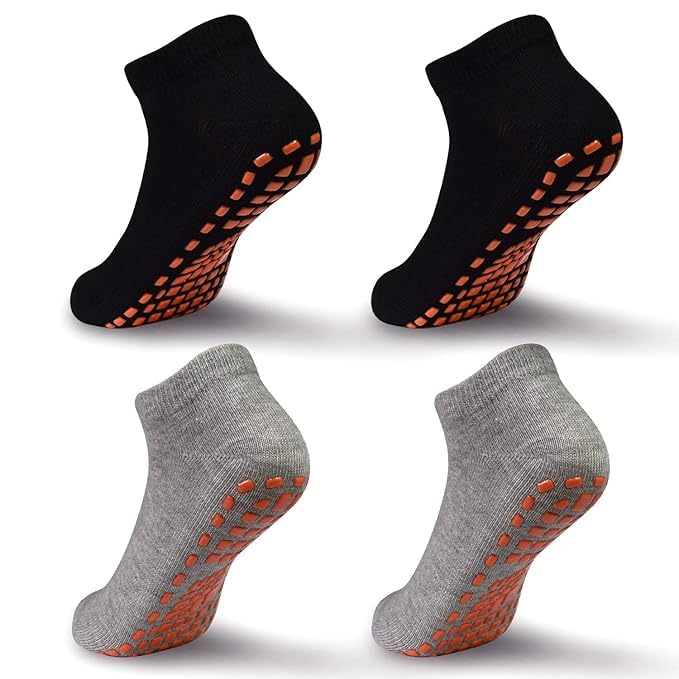 Image of WKLOUYHE Kids Anti-Skid Trampoline Socks 4 Pairs Non Slip Sticky Grips Breathable Cotton Socks for Teenagers