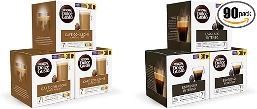 Nescafé Dolce Gusto Cápsulas de Café con Leche, 3 x 30 Cápsulas & Nescafé Magnum Café Espresso Intenso - Cápsulas de Café 3 x 30 - 288 Cápsulas