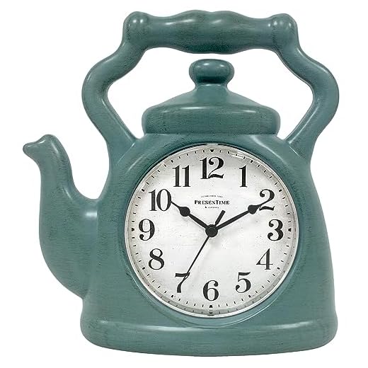 Presentime & Co. 11" Teapot Clock, Silent Non Ticking, Modern Farmhouse Style, Wall & Mantel 2 in 1 Clock, Desk & Shelf, Aged Teal Finish (Wall Deocration/Home Decoration/Tabletop Décor)