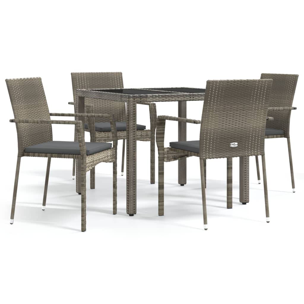 KCCKOM Garden Furniture Set 5 Piece Patio Dining Set with Cushions Gray Poly Rattan