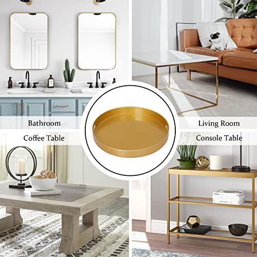 Maoname 13" Gold Round Decorative Tray For Coffee Table, Modern Serving Tray With Handles, Plastic Ottoman Tray, Bathroom Decor #TOP6