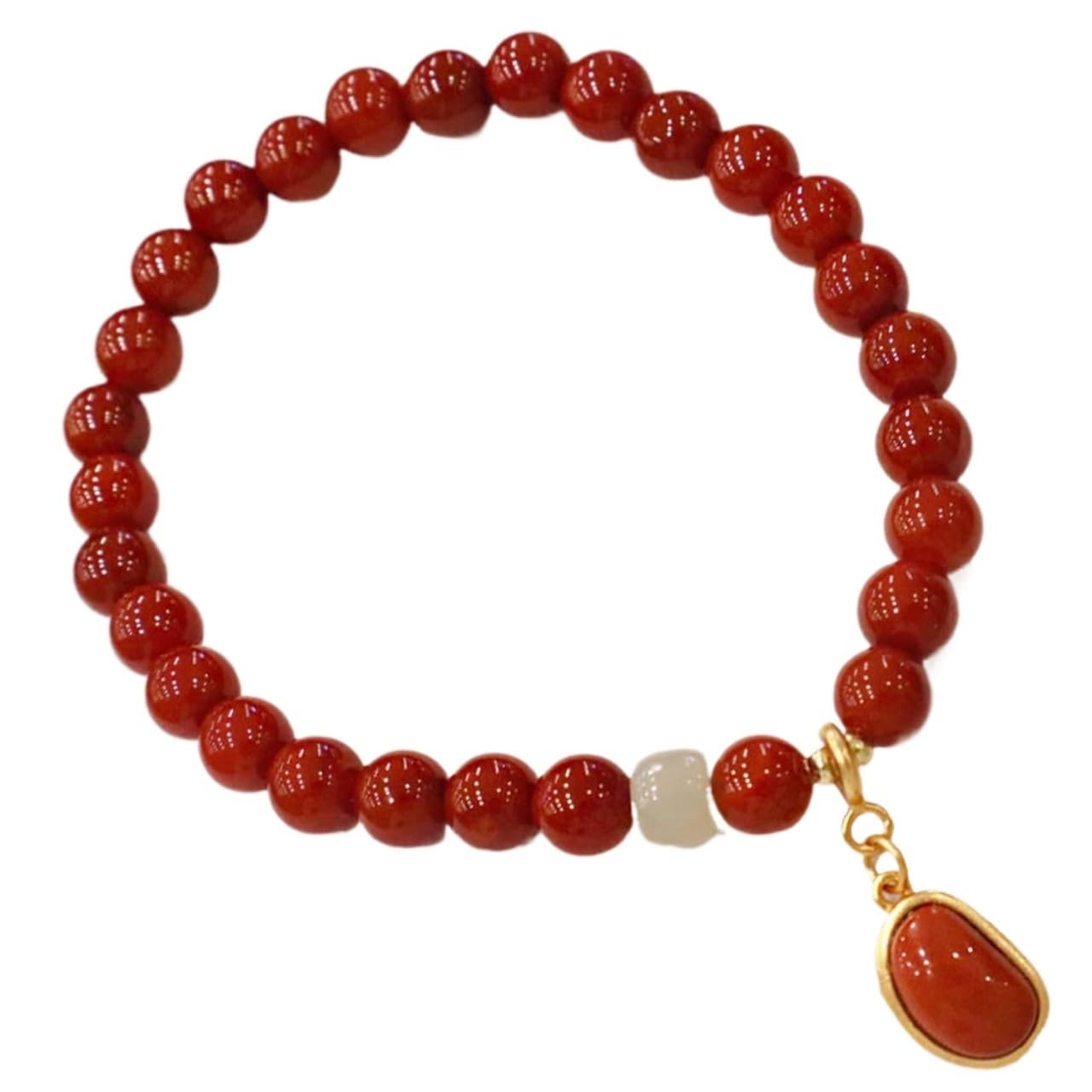 Nzpost Women's Red Agate Bracelet, Natural Stone Bracelet 6Mm Crystal Chakra Stone Beads Bracelet Lucky Charms Bra