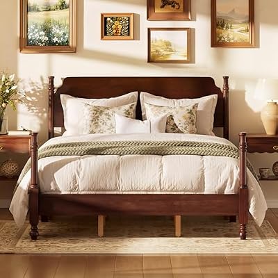 Merax Queen Size Vintage Wood Spindle Post Bed with Headboard