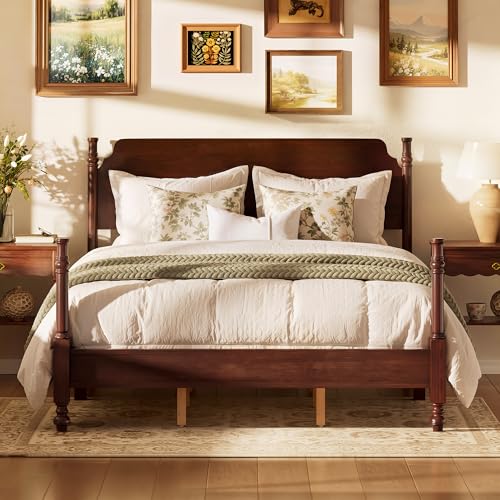 Merax Queen Size Vintage Wood Spindle Post Bed with Headboard