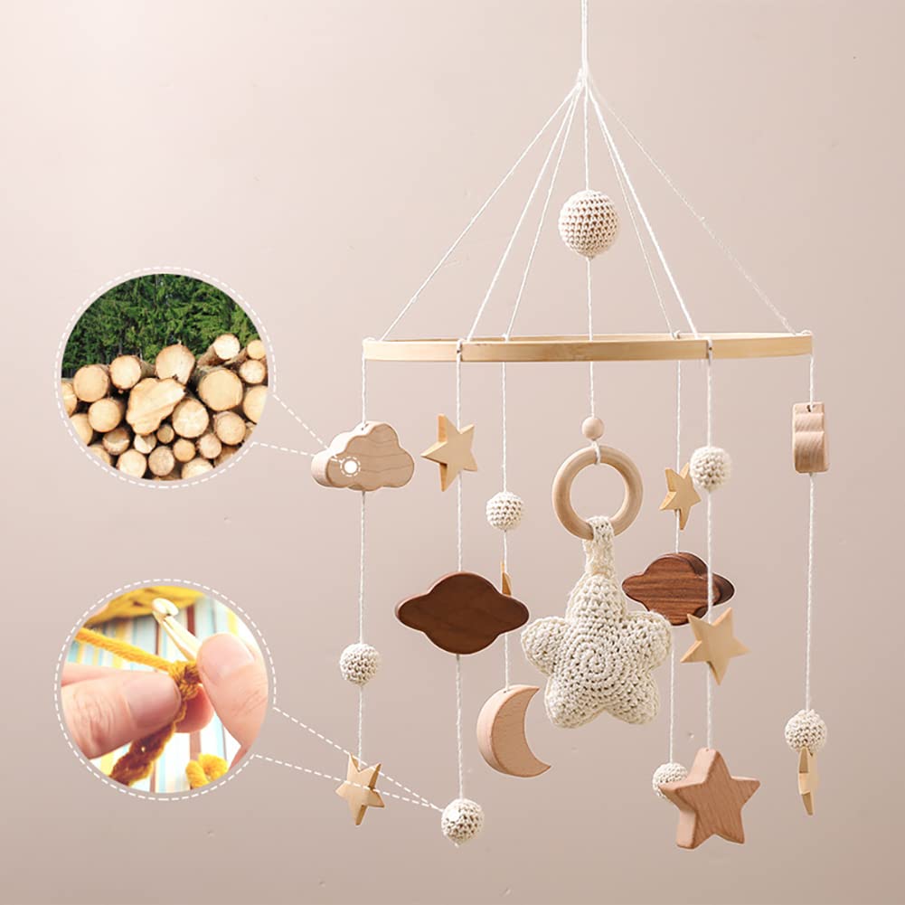 Mobile Lit Bébé Mouton avec Support Mobile Bébé Réglable et Boîte à Musique, Mobile Bébé Bois, Mobile Musical Lit Bébé, Carillon de Vent Suspendu pour Lit Bébé, Cadeau Bébé Nouveau-né (Beige)