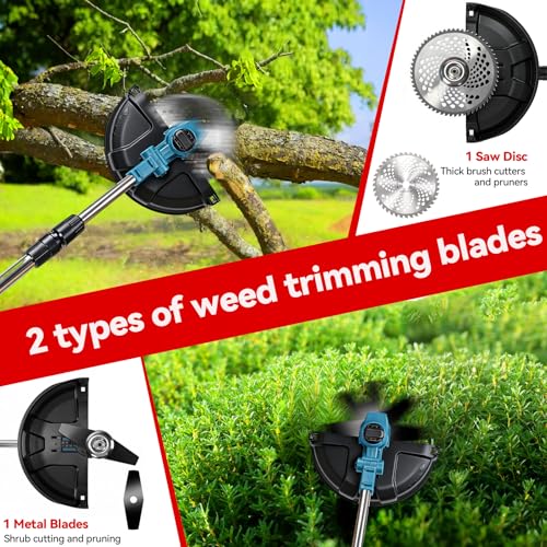 Image of 20000 RPM Electric Weed Wacker with Wheel,12″ Brushless Cordless Weed Eater Battery Powered, String Trimmer /Brush Cutter /Grass Trimmer /Lawn Mower, Edger Weed Trimmer for Garden Yard Tool
