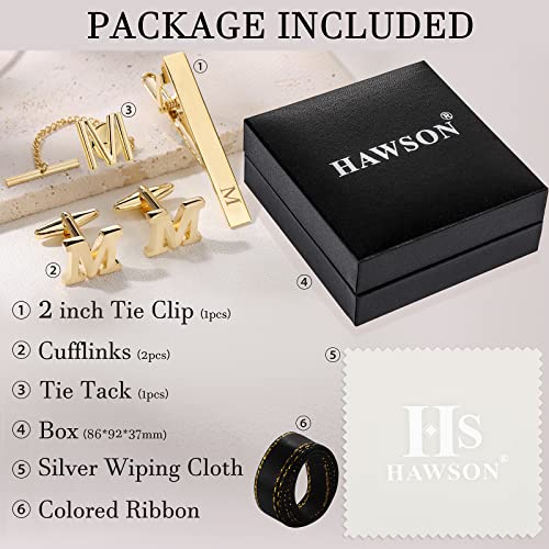 Hawson Cufflinks For Men, Tie Clips For Boys, Tie Pin For Men, Gold Color Jewelry Set, Boxed Gift Packing, Initial Letter Jewelry For Him #TOP1