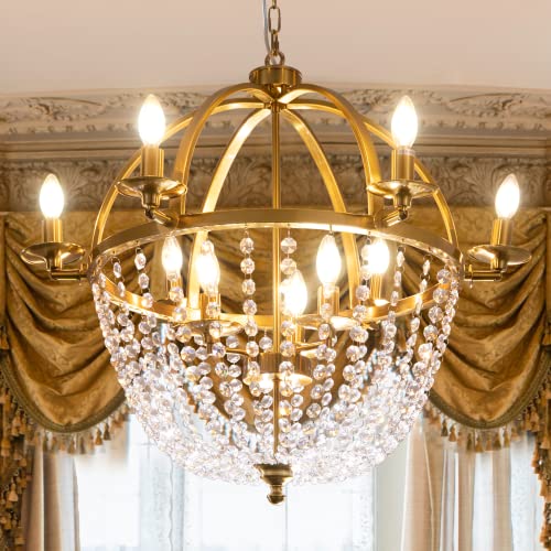 Wellmet French Empire Crystal Chandelier, Orb Crystal Chandelier, 9-Light 30''D Vintage Lighting Fixture For Living Room, Foyer, Entryway, Hallway, Dining Room, Gold #TOP22