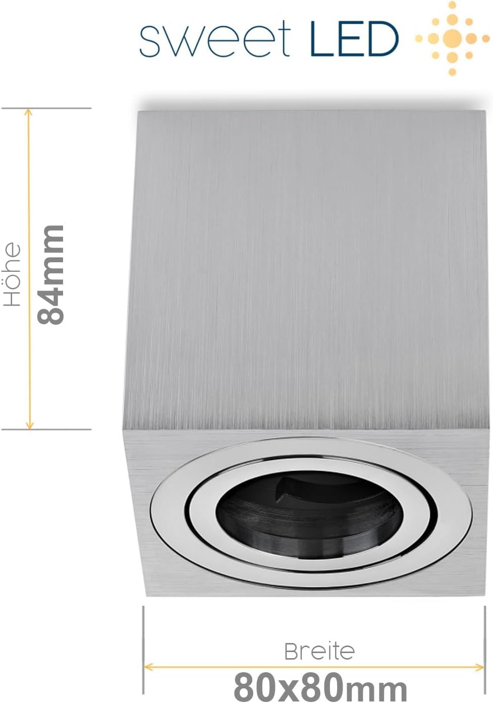 Sweet Led Aufbaustrahler aus Aluminium - 4x Deckenspots 7W 3000K warmweiß - LED Aufbauspot alu gebürstet Eckig - Aufbauspot GU10 80x80x84 mm - Aufputz 230V schwenkbar