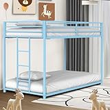 LifeSky Home Bunk Bed for Kids - Twin Over Twin Metal Bunkbed for Small Space Brothers Bedroom - Low Profile with Ladder for Boys Aged 6-12 Blue