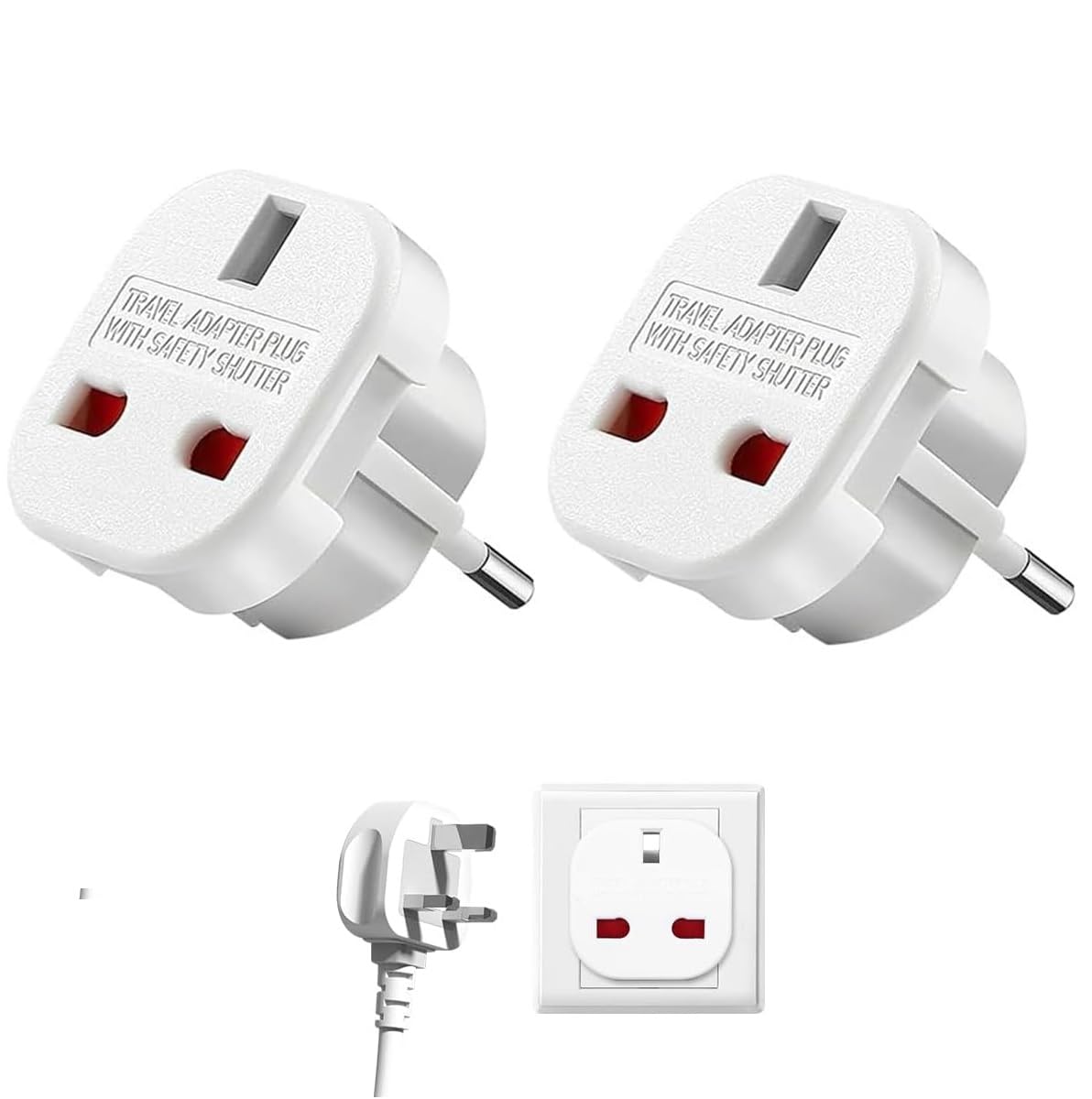 Adaptador Enchufe UK a Europeo, Adaptador de Enchufe De UK a Enchufe Europeo, Adaptador Enchufe Viaje Reino Unido, Adaptador Tipo G, Adaptador Universal viaje, 220-240 V, 2 unidades, blanco - imagen 1