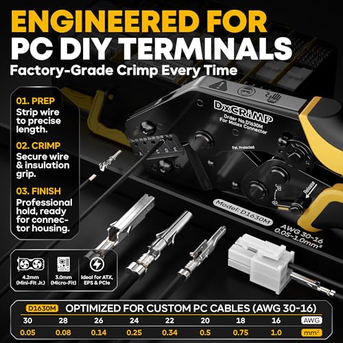DxCRIMP Micro-Fit 3.0mm & Mini-Fit Jr 4.2mm Kit d'outils de sertissage avec 48 types de connecteurs de 2 à 24 broches, pince à sertir à cliquet 30-20AWG, pince à dénuder et extracteur, compatible avec – vue 2