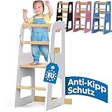 Schwanfeld® Lernturm ab 1 Jahr [Anti Kipp Schutz] - inkl. Montagezubehör - Montessori Lernturm aus bruchsicherem FSC Massivholz (bis zu 50kg belastbar) - Learning Tower 3 Level (höhenverstellbar)