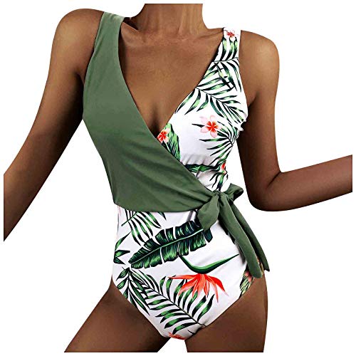 Bikini Espalda Ropa de baño Mujeres Imprimir Traje de baño Beach Fashion Bathing Floral V - Cuello - Pieza Swimsuit Swimsears Tankinis Set Bikini Espalda
