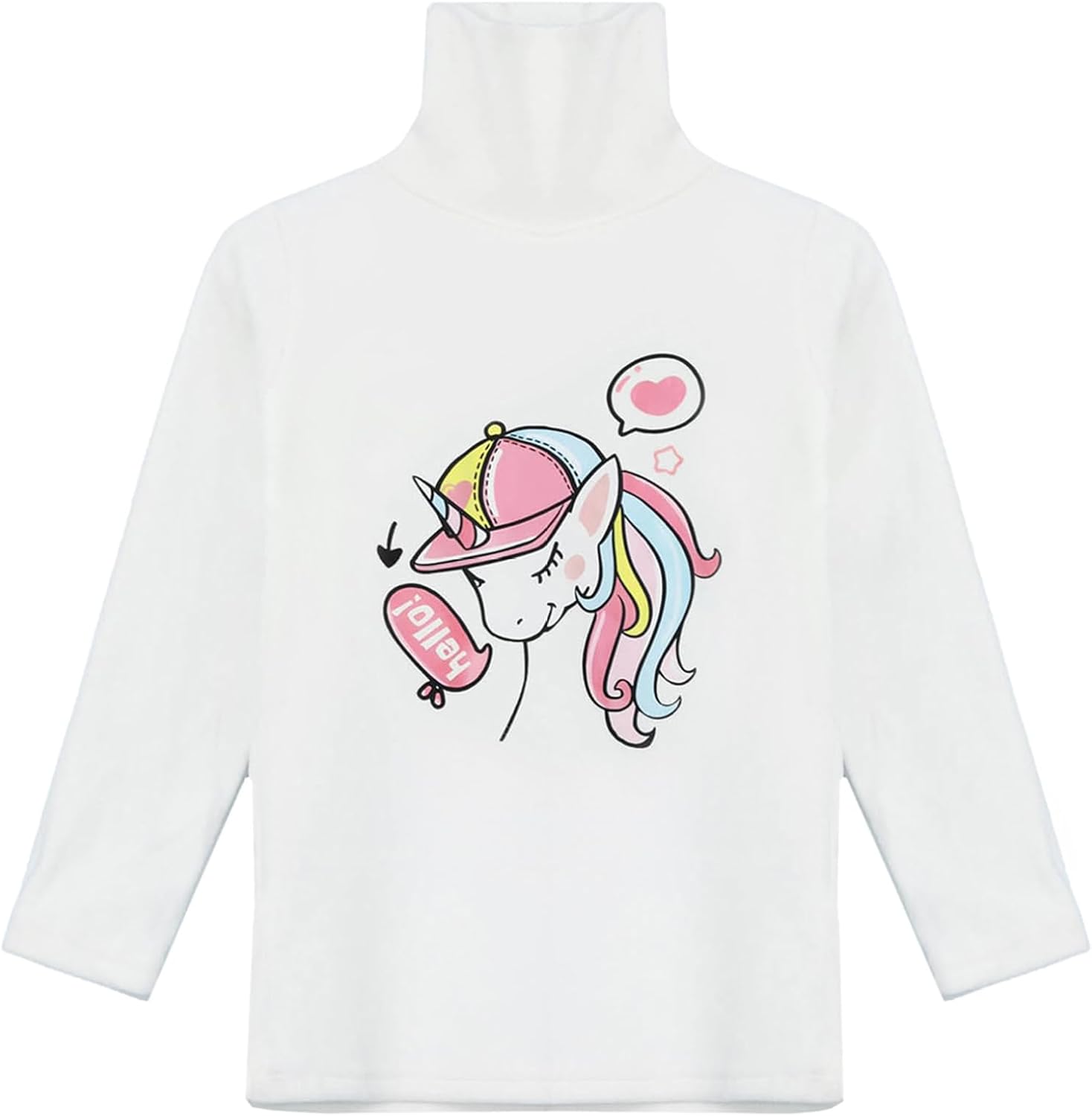 Kids Base Layer Top Girls Long Sleeve Mock Neck Fleece Shirt with Print
