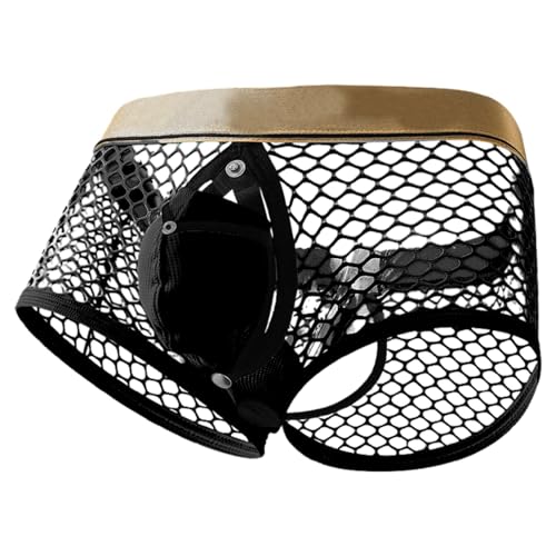 Men's Exotic Boxer Shorts Underwear Sheer Four-Corner Gay Sexy Breathable Briefs Transparent Hollow Design Nightlife3