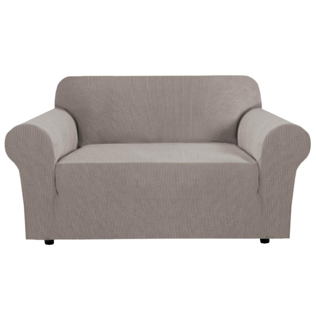 Housse de canapé jacquard 3 places avec fond élastique ajusté taupe