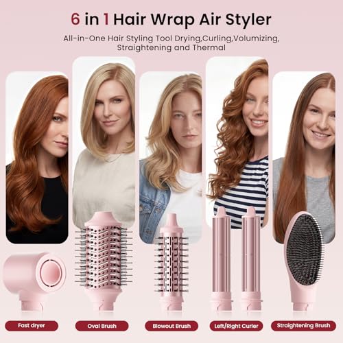 MESCOMB 6 in 1 Hot Air Styler Wrap, Professional Hair Styler with Thermal Round Brush for Blowouts, Fast Drying for Blow Dry, Curling, Volumizing, Straightening, Salon Results in Minutes (Light Pink) - view 1