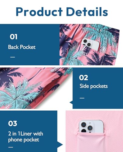 Image of Gleeease 7inch Mens Swim Trunks 2 in 1 with Compression Liner Pockets Drawstring Quick Dry Stretch Lined Funny Beach Pool
