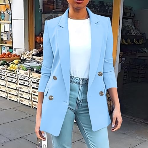 Blazers for Women Business Casual Plus Size Long Sleeve Double Breasted Suits Jackets Lightweight Office Work Blazer2