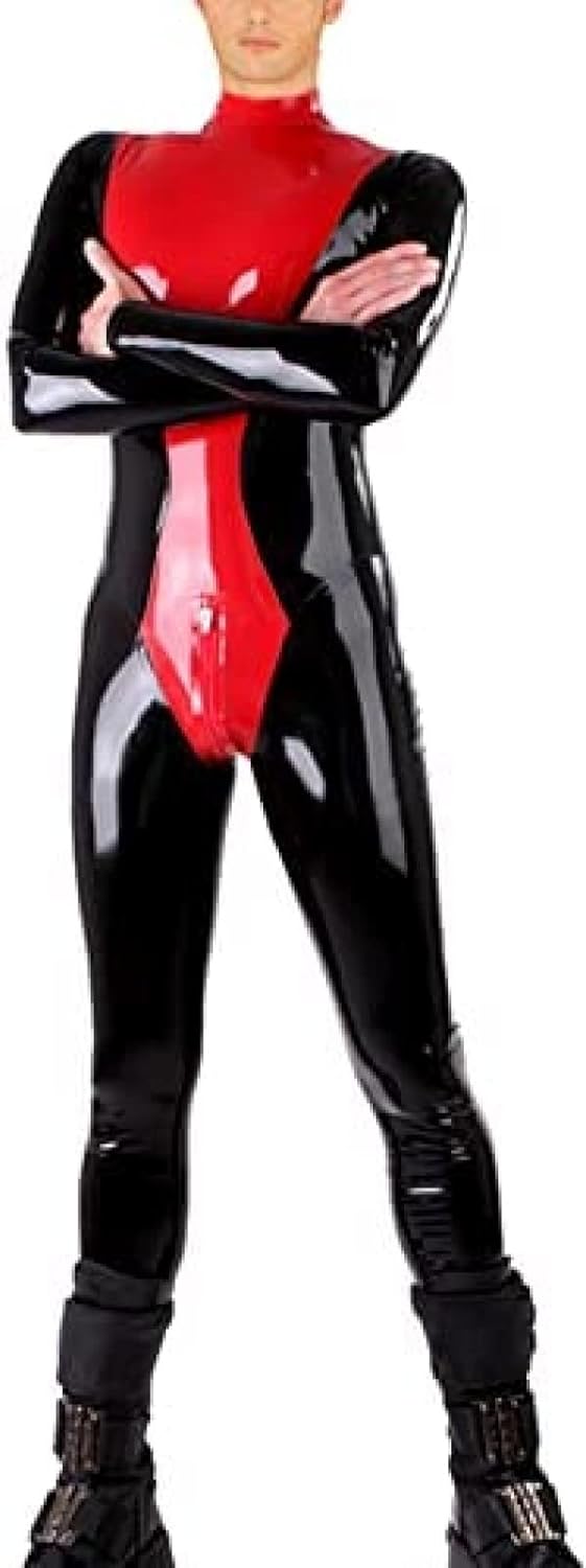 Two Zips Male Latex Tight Suit Rubber Body Men's Catsuit Handmade Bodystockin,Sky Blue,S