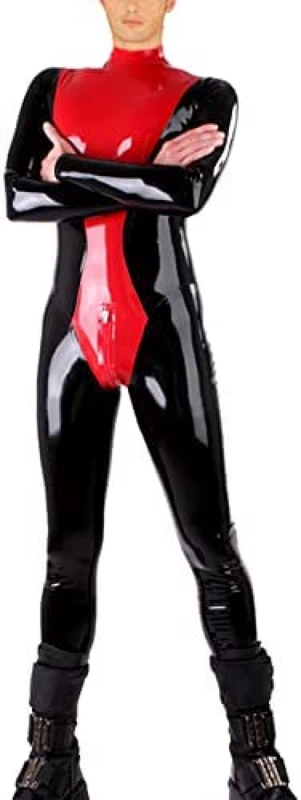 Two Zips Male Latex Tight Suit Rubber Body Men's Catsuit Handmade Bodystockin,Green,XL