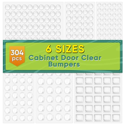 ONUEMP 304pcs Cabinet Door Bumpers Clear, Adhesive Rubber Feet Silicone, Sound Dampening Door Slam Stopper Non Slip Furniture Pads Wall Protector for Cutting Board, Drawers, Glass Cabinet