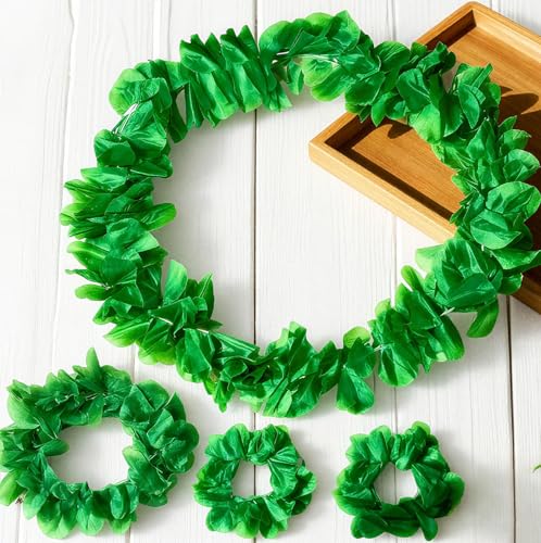 H-Style Hawaiian Luau Flower Leis Set, Leis Green Headband, Necklace, Bracelets - Movie Cosplay with Halloween Costume Accessories for Adult Women,Tropical Party Favor & Hula Dance - Thumbnail 4