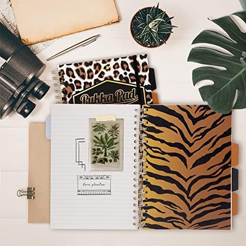 Pukka Pad, Wild B5 Hardback Project Books  Pack of 2 Wirebound Notebooks with Zebra and Leopard Print Design  Includes 4 Repositionable Dividers and Elasticated Closure